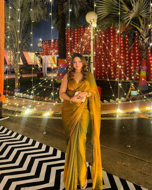 Gleaming Simri Golden Silk Saree – Shine Like a Star