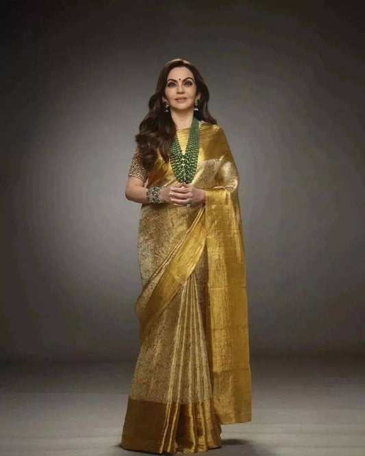 Sunehri Banarasi Silk Saree – Rich Zari Weaving & Traditional Elegance