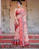 Pure Silk Digitally Printed Saree Weaved With Golden Zari Comes With Tassels - Almaari Fashion