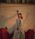 Rose Gold With Red Border Raga Tissue Saree