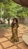 Metallic golden with black border Raga Tissue Saree
