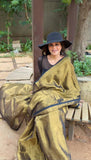 Metallic golden with black border Raga Tissue Saree