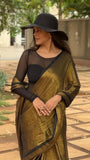 Metallic golden with black border Raga Tissue Saree