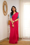 Pink Handloom Cotton Saree With Sky Printed Blouse