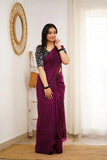 Dark Wine Handloom Cotton Saree With Vani Printed Blouse