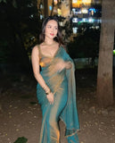 Dual-Hued Chiffon Saree with a Touch of Glam