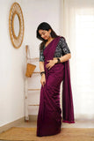 Dark Wine Handloom Cotton Saree With Vani Printed Blouse