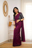 Dark Wine Handloom Cotton Saree With Vani Printed Blouse