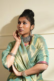 Rama Green with Red Border Raga Tissue Saree