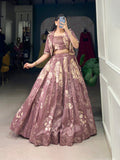 Ethereal Radiance: Mauve Tussar Silk Lehenga with Jacket ( koti )