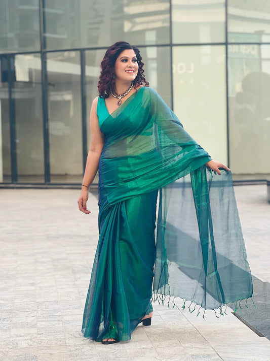 Dark Green Raga Tissue Saree