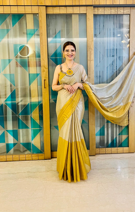 Rose Gold & golden Raga Tissue Saree