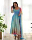 This Colorful Lightweight & Fresh Look Outfit - Pure Soft Fox Georgette Fully Flared Anarkali with Dupatta Set and Pants, Ready to Wear - Perfect for Upcoming Festivities and Weddings