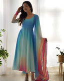 This Colorful Lightweight & Fresh Look Outfit - Pure Soft Fox Georgette Fully Flared Anarkali with Dupatta Set and Pants, Ready to Wear - Perfect for Upcoming Festivities and Weddings