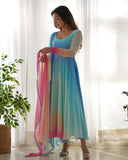 This Colorful Lightweight & Fresh Look Outfit - Pure Soft Fox Georgette Fully Flared Anarkali with Dupatta Set and Pants, Ready to Wear - Perfect for Upcoming Festivities and Weddings