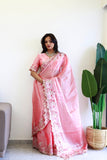 NEW COLOR BURBARY JIMMY CHOO SHINY EMBROIDERY WORK SAREE WITH UNSTICHED BLOUSE