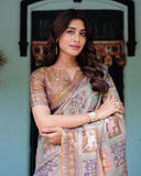 Coffee Brown Handloom Cotton Saree with Classical Art & Sacred Cow Pallu