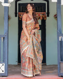 Terracotta Handloom Cotton Saree with Blooming Floral Print & Madhubani Fish Pallu