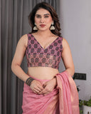 Peach Handloom Cotton Saree with Illustrated Story Panel Prints & Zari Border | Artistic Ethnic Wear | 5.5m Saree + 0.8m Blouse Piece