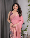 Peach Handloom Cotton Saree with Illustrated Story Panel Prints & Zari Border | Artistic Ethnic Wear | 5.5m Saree + 0.8m Blouse Piece