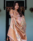 Terracotta Peach Handloom Cotton Saree with Multicolor Floral Vines & Kalamkari-Inspired Pallu
