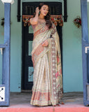 Ivory Brown Handloom Cotton Saree with Classical Dancer Motifs & Madhubani-Inspired Pallu