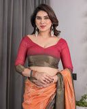 Dual-Tone Mustard & Olive Handloom Saree with Kalamkari-Inspired Bird Motifs & Zari Border | 5.5m Saree + 0.8m Blouse