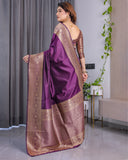 Royal Purple Pure Kanjivaram Silk Saree with Golden Zari Border & Rich Pallu – 5.5m Saree + 0.8m Blouse Piece