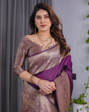 Royal Purple Pure Kanjivaram Silk Saree with Golden Zari Border & Rich Pallu – 5.5m Saree + 0.8m Blouse Piece