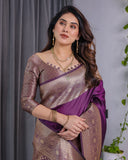 Royal Purple Pure Kanjivaram Silk Saree with Golden Zari Border & Rich Pallu – 5.5m Saree + 0.8m Blouse Piece
