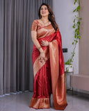 Classic Red Pure Kanjivaram Silk Saree with Rich Golden Zari Weaving & Matching Blouse – 5.5m Saree + 0.8m Blouse Piece