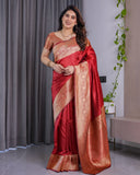 Classic Red Pure Kanjivaram Silk Saree with Rich Golden Zari Weaving & Matching Blouse – 5.5m Saree + 0.8m Blouse Piece
