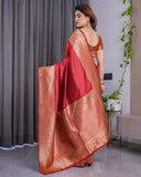Classic Red Pure Kanjivaram Silk Saree with Rich Golden Zari Weaving & Matching Blouse – 5.5m Saree + 0.8m Blouse Piece