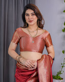 Classic Red Pure Kanjivaram Silk Saree with Rich Golden Zari Weaving & Matching Blouse – 5.5m Saree + 0.8m Blouse Piece