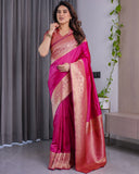 Rani Pink Pure Kanjivaram Silk Saree with Golden Zari Border & Pallu – 5.5m Saree + 0.8m Blouse