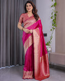 Rani Pink Pure Kanjivaram Silk Saree with Golden Zari Border & Pallu – 5.5m Saree + 0.8m Blouse