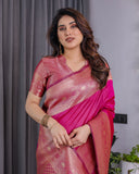 Rani Pink Pure Kanjivaram Silk Saree with Golden Zari Border & Pallu – 5.5m Saree + 0.8m Blouse