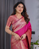 Rani Pink Pure Kanjivaram Silk Saree with Golden Zari Border & Pallu – 5.5m Saree + 0.8m Blouse