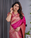 Rani Pink Pure Kanjivaram Silk Saree with Golden Zari Border & Pallu – 5.5m Saree + 0.8m Blouse