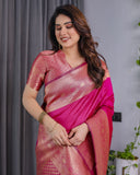 Rani Pink Pure Kanjivaram Silk Saree with Golden Zari Border & Pallu – 5.5m Saree + 0.8m Blouse