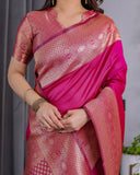 Rani Pink Pure Kanjivaram Silk Saree with Golden Zari Border & Pallu – 5.5m Saree + 0.8m Blouse