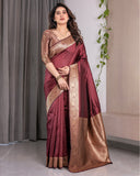 Wine Maroon Pure Kanjivaram Silk Saree with Grand Floral Zari Border & Pallu – 5.5m Saree + 0.8m Blouse Piece
