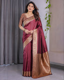 Wine Maroon Pure Kanjivaram Silk Saree with Grand Floral Zari Border & Pallu – 5.5m Saree + 0.8m Blouse Piece