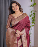 Wine Maroon Pure Kanjivaram Silk Saree with Grand Floral Zari Border & Pallu – 5.5m Saree + 0.8m Blouse Piece