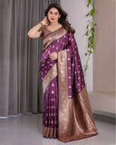 Royal Violet Pure Kanjivaram Silk Saree with Golden Zari Buttas & Rich Floral Border | 5.5m Saree + 0.8m Blouse Piece