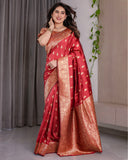 Red Pure Kanjivaram Silk Saree with Gold Zari Weaving & Contrast Blouse | 5.5m Saree + 0.8m Blouse