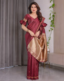 Maroon Soft Kanjivaram Silk Saree with Golden Zari Pallu & Designer Blouse | 5.5m Saree + 0.8m Blouse