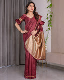 Maroon Soft Kanjivaram Silk Saree with Golden Zari Pallu & Designer Blouse | 5.5m Saree + 0.8m Blouse