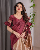 Maroon Soft Kanjivaram Silk Saree with Golden Zari Pallu & Designer Blouse | 5.5m Saree + 0.8m Blouse