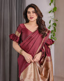 Maroon Soft Kanjivaram Silk Saree with Golden Zari Pallu & Designer Blouse | 5.5m Saree + 0.8m Blouse